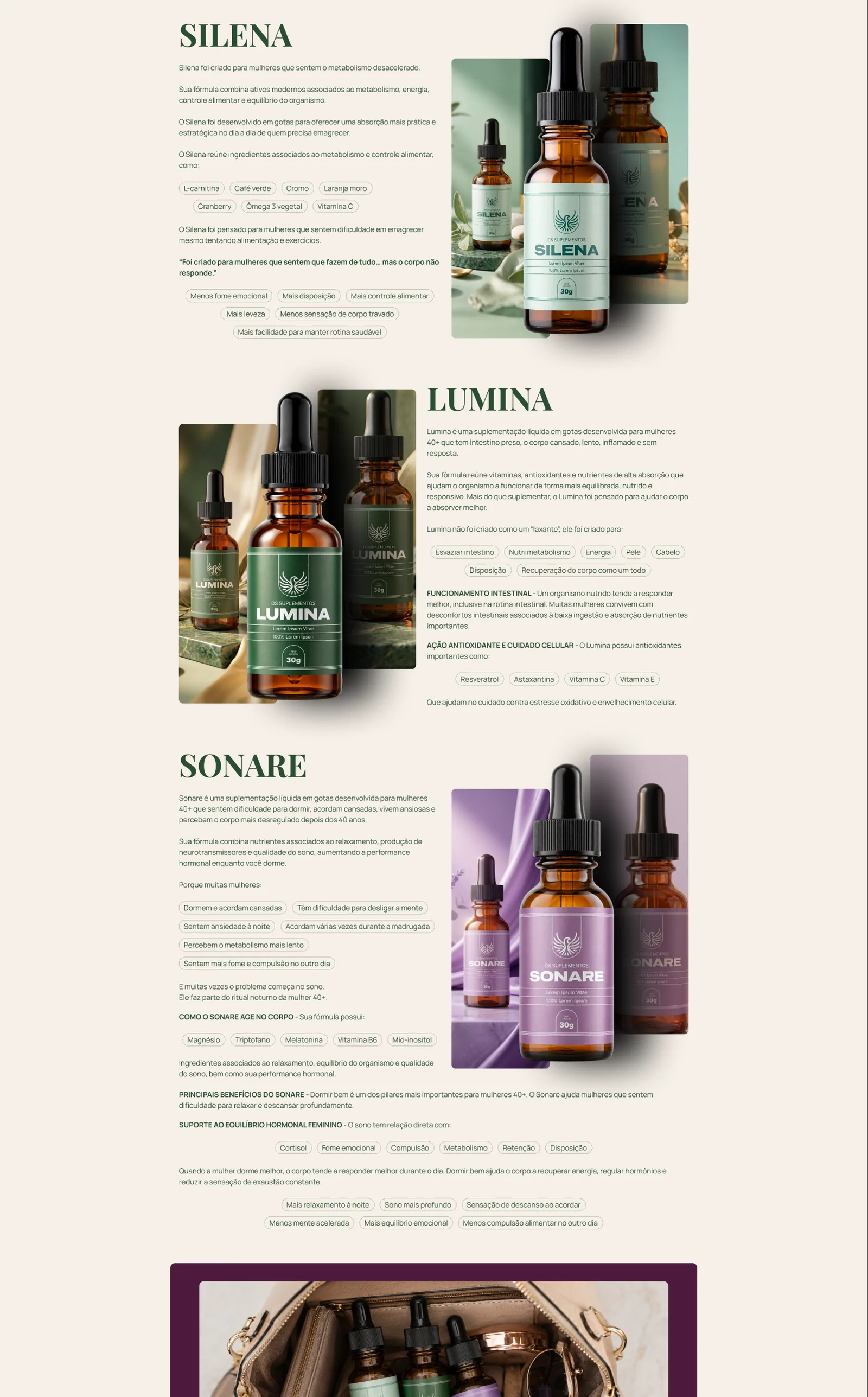 Sales page for the supplement drops