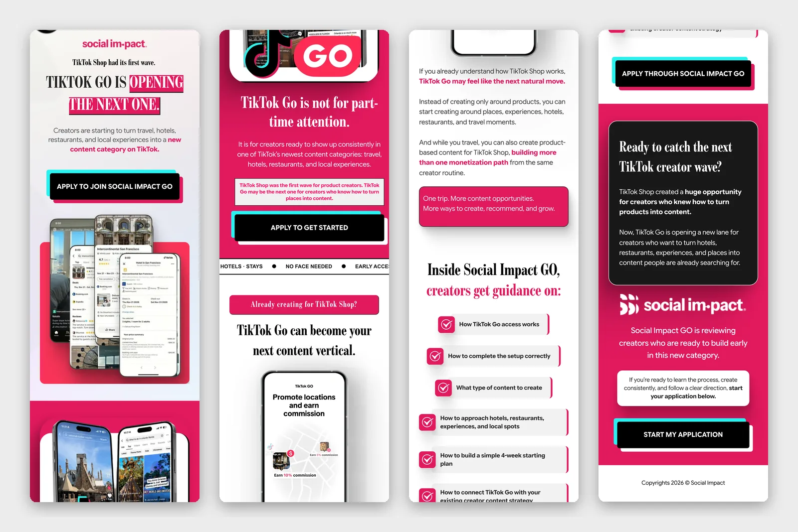 Creator application page on mobile