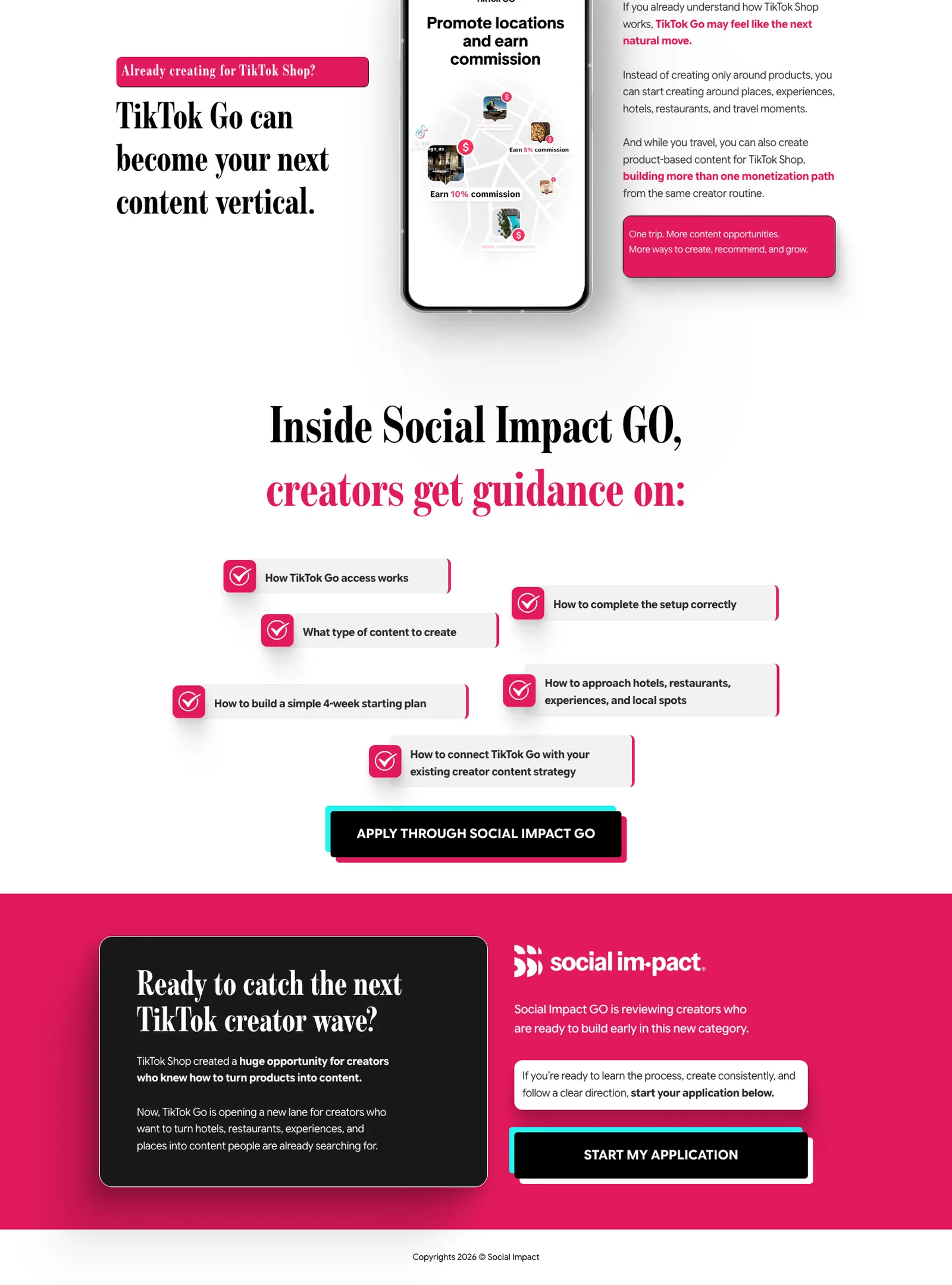 Social Impact GO application page for creators